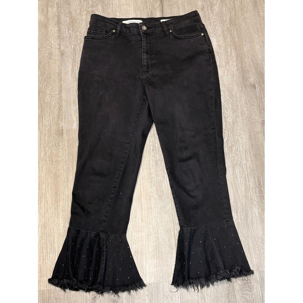 Pilcro and the Letterpress Cropped Flare Black Studded Fringe Jeans Size 27